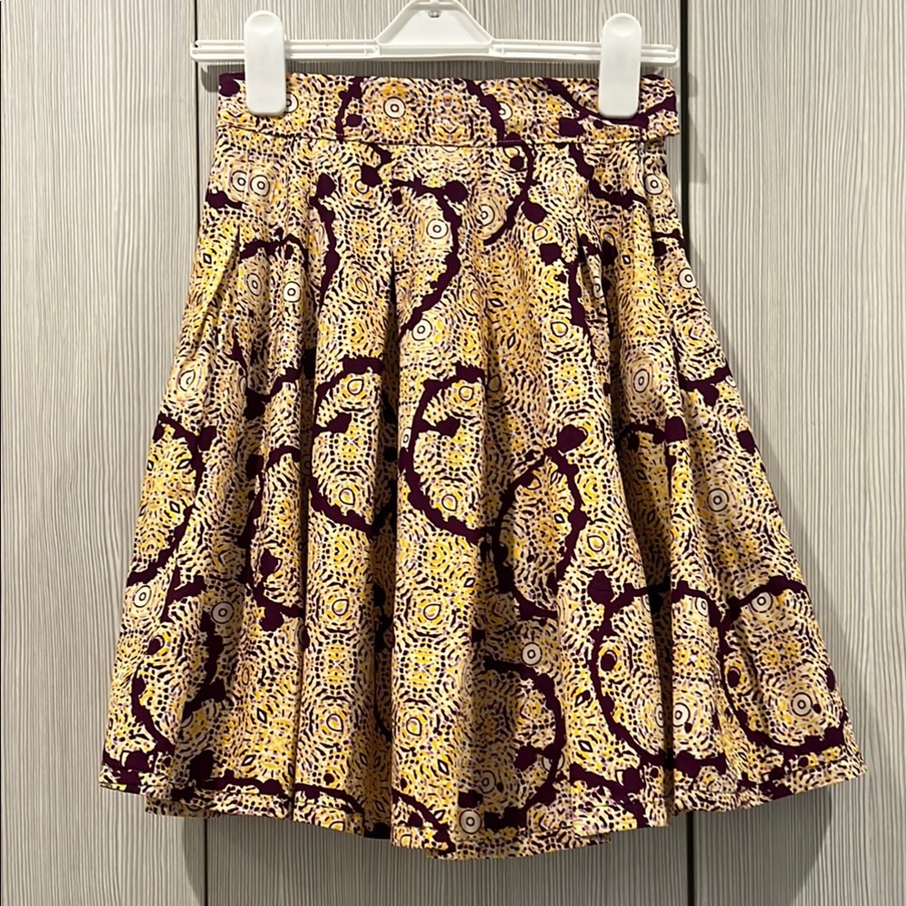 Francis + Benedict Purple Yellow Geometric Pleated A-Line Skirt w/‎ Pockets XS